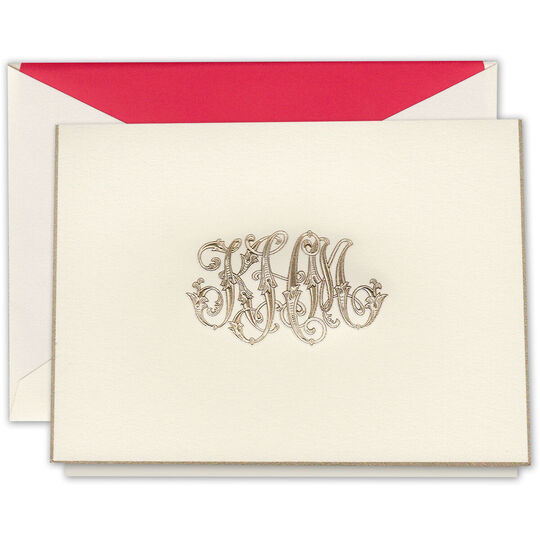 Parlor Engraved Monogram Ecru Bordered Foldover Notecards